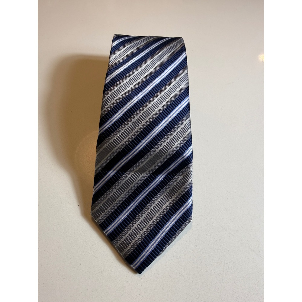 Nordstrom Men's Shop 100% Silk Striped Tie Navy Blue Gray Light Blue Classic